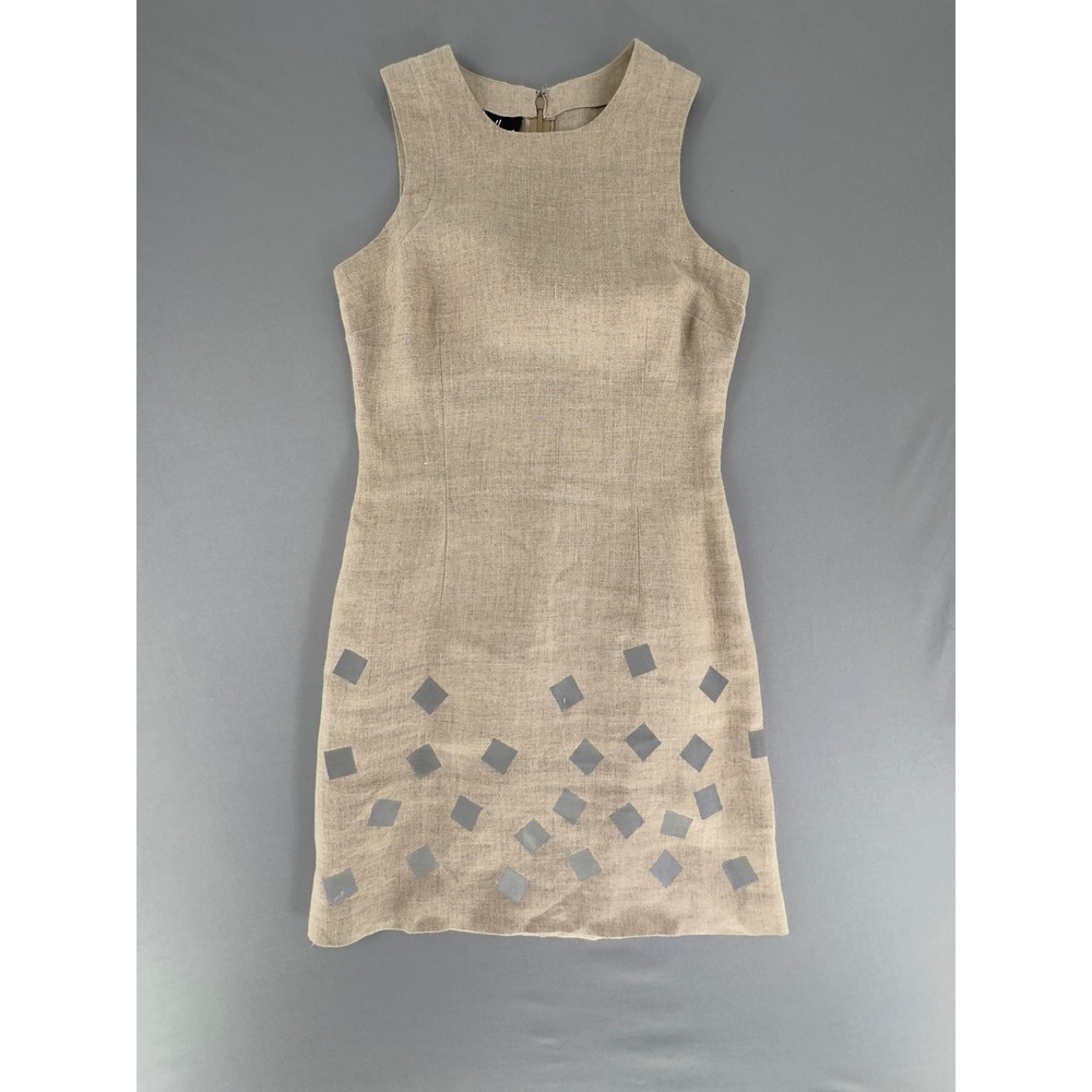 Vintage Nicole Miller 100% Linen Dress Sz 4 Geometric Applique Minimalist 90s